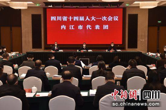 四川省十四届人大一次会议内江市代表团审议现场。(内江市委宣传部 供图)